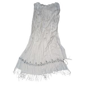 Silk Blend Beaded Fringe Scarf 72 X 28 White Embroidered Sequined